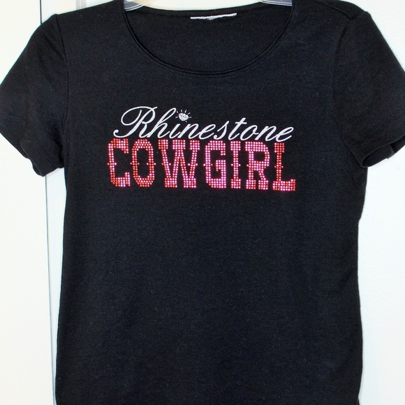 Tops - ❤️2/$25 Rhinestone COWGIRL beaded blk T-Shirt M L